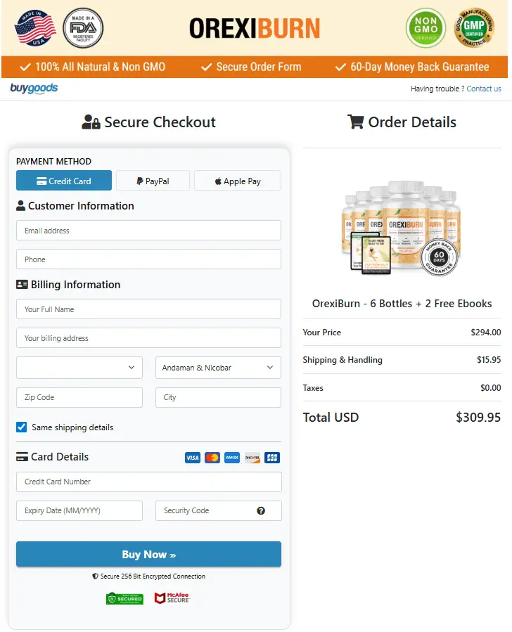 OrexiBurn Checkout Page